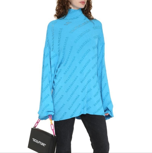 Balenciaga Sweaters - Balenciaga Logo Oversize Turtleneck Sweater